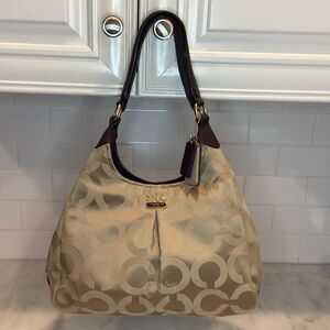 Coach Purse Handbag Madison Maggie OpArt Gold Tan Hobo Bag Pocketbook